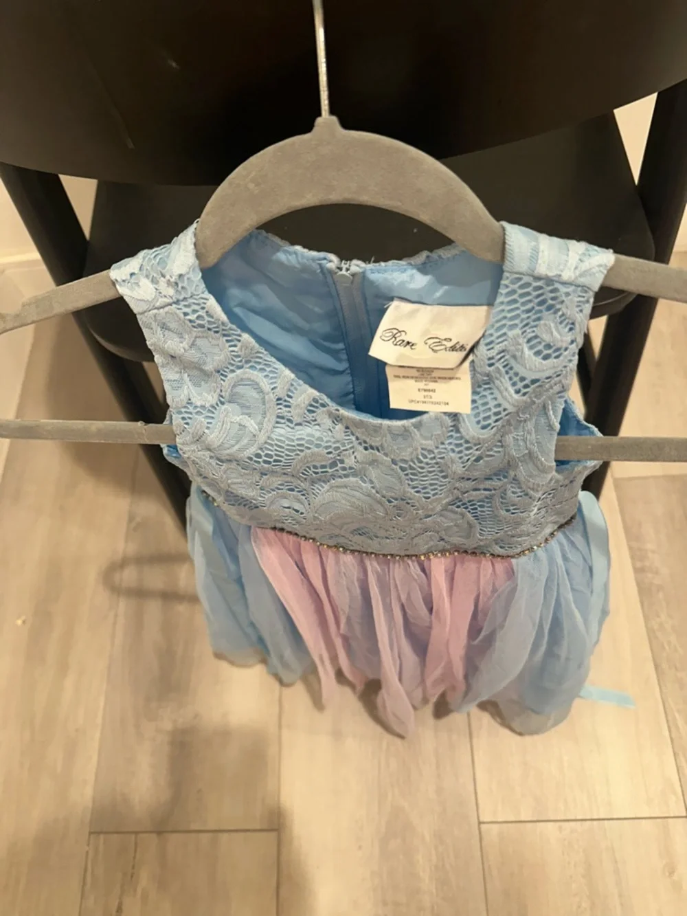 Rare Editions 3T Light Blue Lace Tulle Dress with Pink Accents